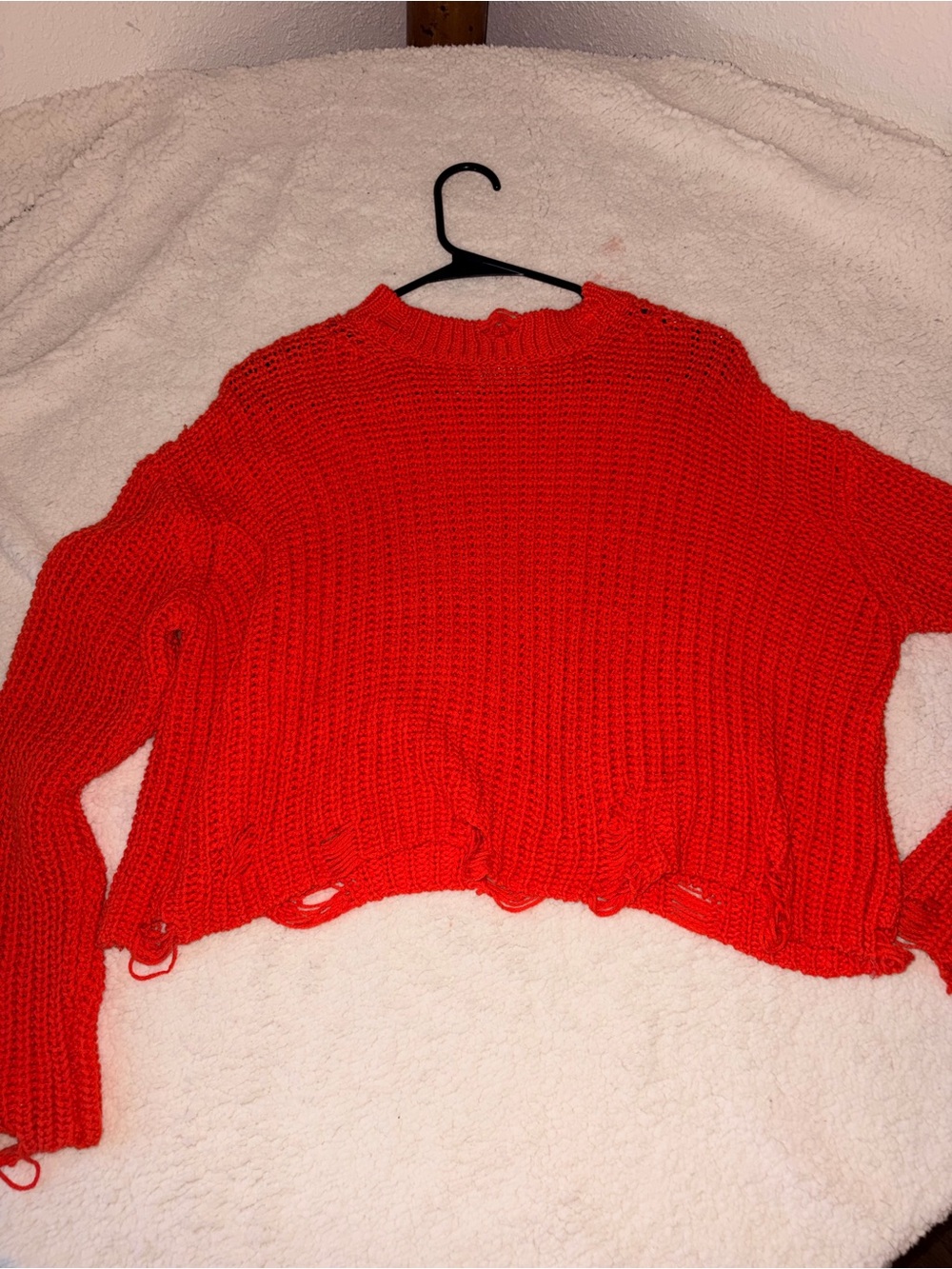 Zara Red Distressed Chunky Knit Sweater - Women Tops